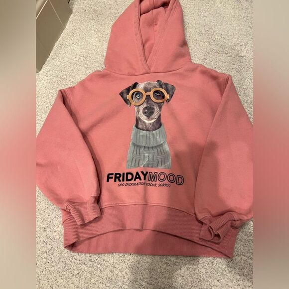 Zara Dog Graphic Friday Mood Pink Hoodie Sz 8 - Picture 4 of 4